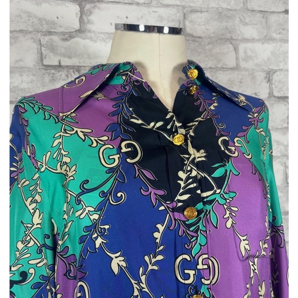 My lowest prize is firm Gucci Purple and Green Maxi Dress with Notched Collar - Picture 6 of 6